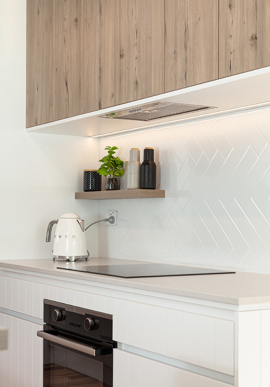 White herringbone backsplash