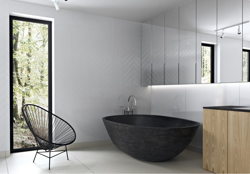 White herringbone tiled bathroom